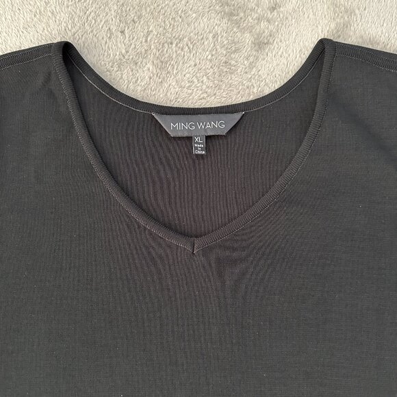 Ming Wang Black Shift V-Neck Dress Women's size LARGE Slinky Career Casual - Picture 4 of 6